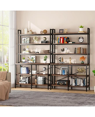 Tribesigns Set of 2 Industrial 6-Tier Bookshelves, with X-Shaped Frame, Storage for Living Room, Bedroom, and Office