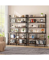 Tribesigns Set of 2 Industrial 6-Tier Bookshelves, with X-Shaped Frame, Storage for Living Room, Bedroom, and Office