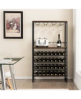 Freestanding Wine Bakers Rack with 4-Tier Wine Storage and 4 Rows of Stemware Racks