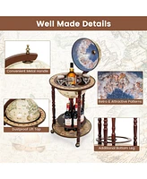 Sugift 17 Inch Italian Style Design Wooden Globe Liquor Bottle Wine Rack with Wheels
