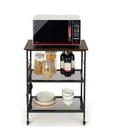 Sugift 3-Tier Kitchen Serving Cart Utility Standing Microwave Rack with Hooks