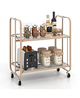 Sugift 2-Tier Mobile Serving Cart with Tempered Glass Shelf