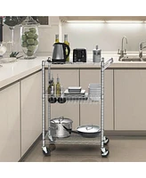 Sugift 3-Tier Rolling Utility Cart with Handle Bar and Adjustable Shelves