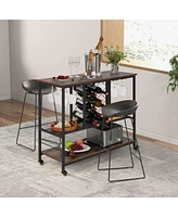 Sugift 3-Tier Wine Bar Cabinet with 8 Bottles Rack and 12 Glasses Hanger