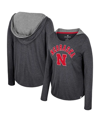 Colosseum Women's Nebraska Huskers Distressed Heather Long Sleeve Hoodie T-Shirt