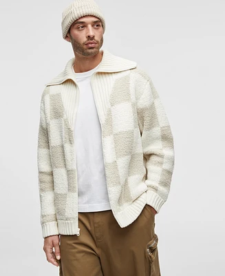 Mode of One Men's Long-Sleeve Faux-Sherpa Checkerboard Cardigan, Exclusively at Macy's