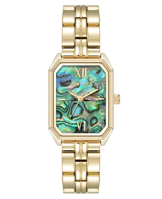 Anne Klein Women's Quartz Octagonal Abalone Gemstone and Gold-Tone Alloy Metal Bracelet Watch, 24mm