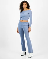 Guess Women's Fold-Over Ribbed Flare-Leg Pants