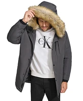 Calvin Klein Men's Long Parka with Faux-Fur Lined Hood