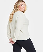 On 34th Trendy Plus Jewel-Button Puff-Sleeve Cardigan, Created for Macy's