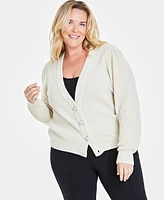 On 34th Trendy Plus Jewel-Button Puff-Sleeve Cardigan, Created for Macy's