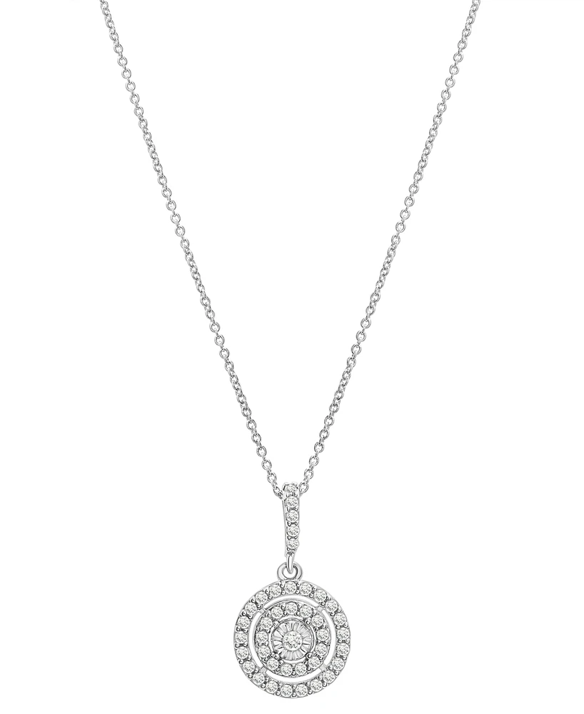 Diamond Double Halo 18" Pendant Necklace (1/4 ct. t.w.) in Sterling Silver, Created for Macy's