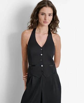 Dkny Women's Sleeveless Halter Tuxedo Jumpsuit