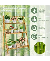 Sugift 3-Tier Bamboo Foldable Plant Stand with Display Shelf Rack