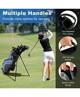 Blue Golf Stand Cart Bag with 6-Way Divider Carry Pockets