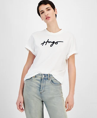 Hugo Women's Cotton Logo Vintage-Look Crewneck T-Shirt