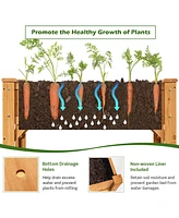 Sugift 8 Grids Wood Elevated Garden Planter Box Kit with Liner and Shelf