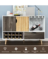 Sugift Wine Storage Mid-Century Buffet Sideboard Wooden Storage Cabinet
