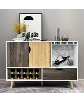 Sugift Wine Storage Mid-Century Buffet Sideboard Wooden Storage Cabinet