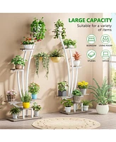 Tribesigns 6-Tier Tall Indoor Plant Stand Pack of 2, Metal Curved Display Shelf with 2 Hanging Hooks, Multi