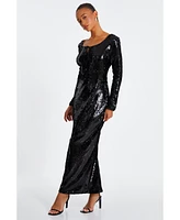 Quiz Women's Sequin Tie Front Maxi Dress