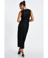 Quiz Women's Round Neck Sleeveless Sequin Maxi Dress