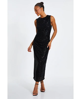 Quiz Women's Round Neck Sleeveless Sequin Maxi Dress