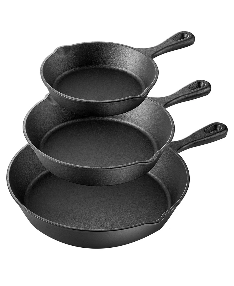 Megachef Pre-Seasoned 3 Piece Cast Iron Skillet Set