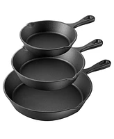 Megachef Pre-Seasoned 3 Piece Cast Iron Skillet Set