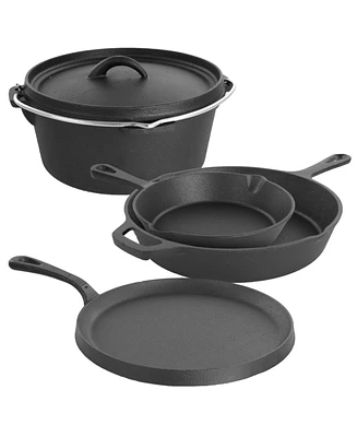 MegaChef Pre-Seasoned Cast Iron 5-Piece Kitchen Cookware Set, Pots and Pans