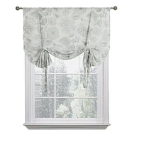 GoodGram Kate Aurora Shabby Chic Floral Jacobean Sheer Single Tie Up Window Curtain Shade, 42in. W x 63in. L, Gray