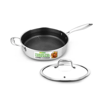 NutriChef Jumbo Cooker with Glass Lid - Triply Stainless Steel Cookware, Dakin Etching Non-Stick Coating Inside and Outside