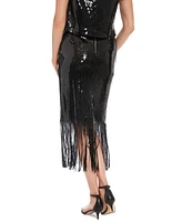 Muse Women's Sequinned Fringe-Hem Midi Skirt