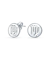 Bling Jewelry Tiny Simple Round Astrology Virgo Horoscope Zodiac Stud Earrings Sterling Silver