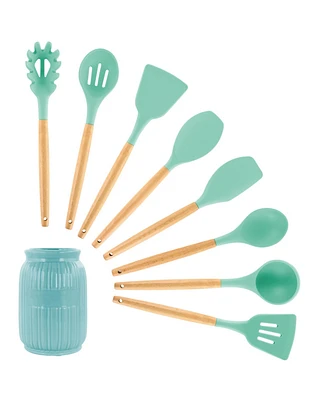 MegaChef Gray Silicone and Wood Cooking Utensils, Set of 9