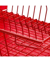 Megachef 17.5 Inch Red Dish Rack with 14 Plate Positioners and a Detachable Utensil Holder