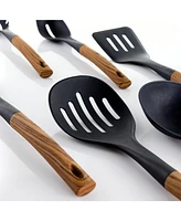MegaChef Black Nylon Cooking Utensils with Wood Design, Set of 7
