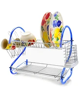 MegaChef 16 Inch Two Shelf Iron Wire Dish Rack in Blue