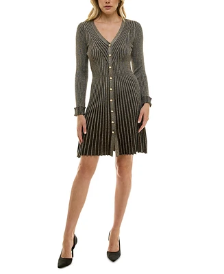 Taylor Petite Metallic Fit & Flare Sweater Dress