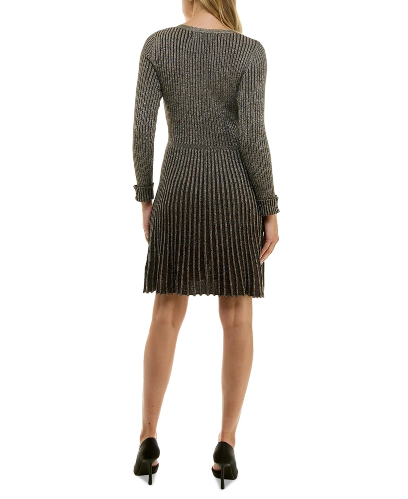 Taylor Petite Metallic Fit & Flare Sweater Dress