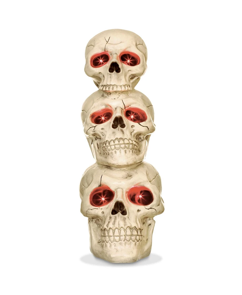 Boo Box Stacked Skulls with Led Eyes and Sound, 27.5" Scary Skeleton Indoor Decor