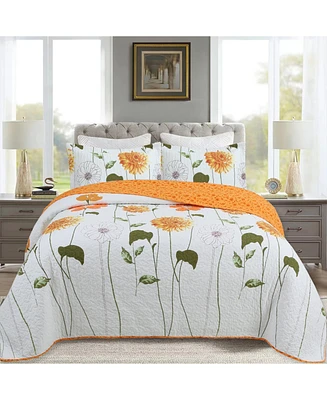 MarCielo 3 Piece 100% Cotton Printed Floral Quilt Set Lightweight Bedspread Set Queen