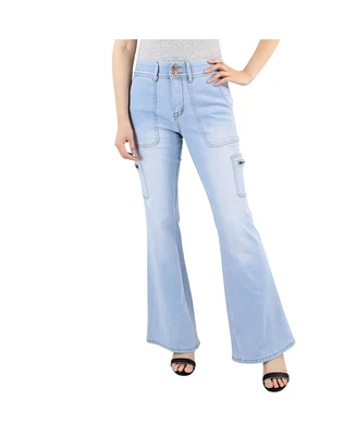 Indigo Poppy Women's Light Wash Tummy Control Bootcut with Porkchop Pkt and Side Pocket Detail