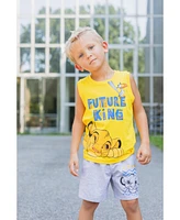 Disney Boys Lion King Toy Story Mickey Mouse Cars T-Shirt Tank Top and French Terry Shorts 3 Piece Outfit Set to