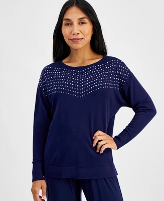 Ak Anne Klein Petite Embellished Boat-Neck Sweater