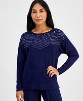 Ak Anne Klein Petite Embellished Boat-Neck Sweater