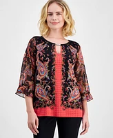 Jm Collection Petite Paisley Ruffle-Sleeve Blouse, Created for Macy's