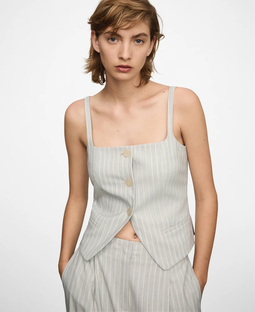 Mango Women's Buttons Detail Stripes Waistcoat