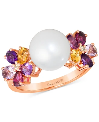 Le Vian Vanilla Pearl (9-1/2mm), Multi-Gemstone (1-1/3 ct. t.w.), & Nude Diamond Accent Flower Ring in 14k Rose Gold