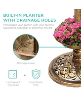Best Choice Products Solar Lighted Pedestal Bird Bath w/ Planter, Integrated Panel